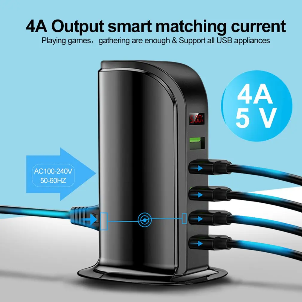 Usb Charger 5V 4A Digital Display 5 Port Charging Head For Apple Desktop Practical Digital Display Charger
Usb Charger 5V 4A Digital Display 5 Port Charging Head For Apple Desktop Practical Digital Display Charger