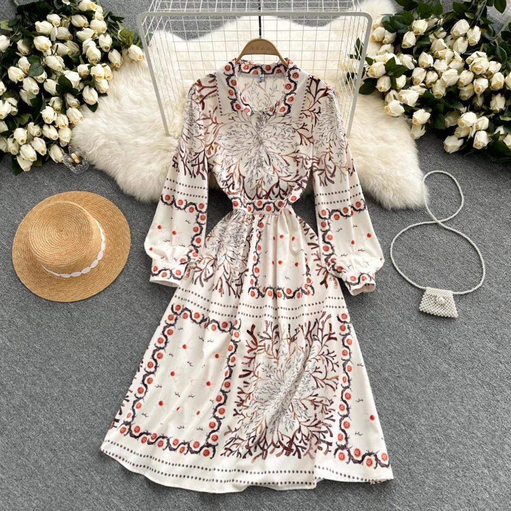 High Quality Autumn Spring Midi Dress 2021 Runwa Woman Shirt Collar Long Lantern Sleeve A Line Floral Print Party Dress S68636 
High Quality Autumn Spring Midi Dress 2021 Runwa Woman Shirt Collar Long Lantern Sleeve A Line Floral Print Party Dress S68636