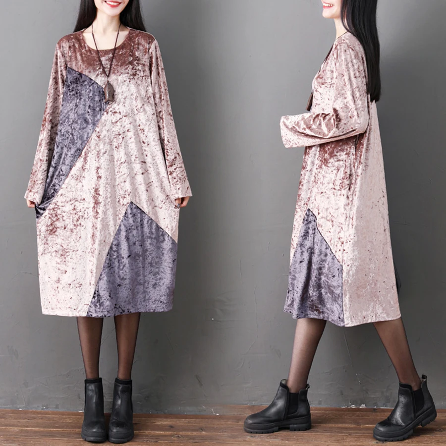 Autumn Velvet Dress Women 2019 New Long Sleeve Loose Dress O Neck Fashion Knee-length Dresses Female Plus Size
Autumn Velvet Dress Women 2019 New Long Sleeve Loose Dress O Neck Fashion Knee-length Dresses Female Plus Size