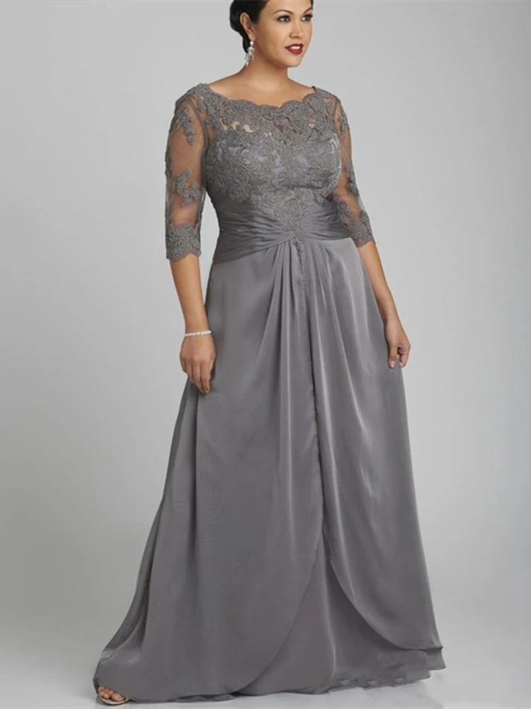 Кружевное платье для матери невесты серого цвета размера плюс женские вечерние