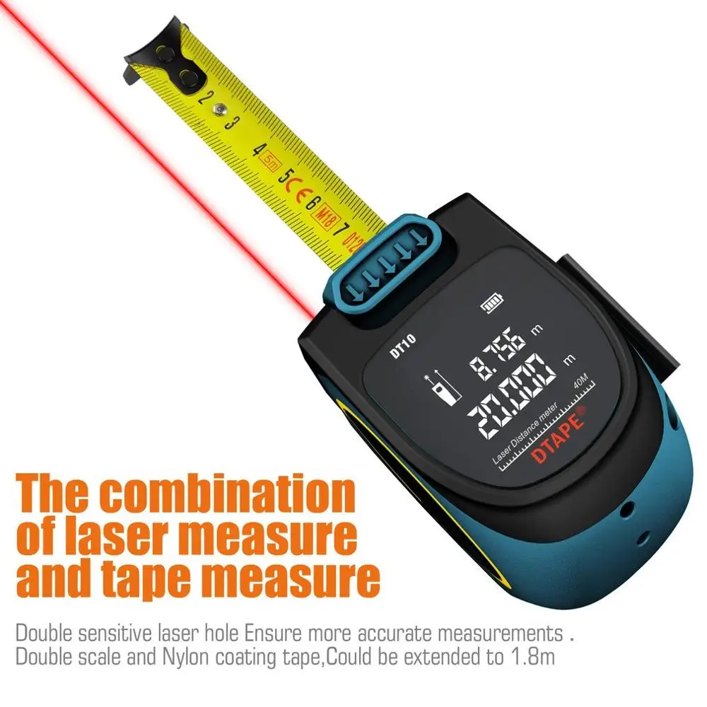 DT10 laser distance meter range finder 40M laser tape measure digital retractable 5m laser rangefinder Ruler Survey tool 
DT10 laser distance meter range finder 40M laser tape measure digital retractable 5m laser rangefinder Ruler Survey tool