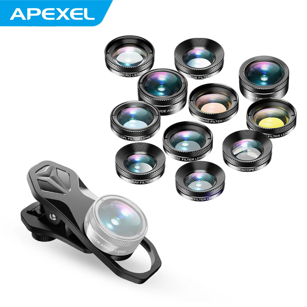 APEXEL APL-DG11 HD Phone Camera Lens Kit 11in1 Micro Lens 140° Wide Angle Lens ND32 CPL Star Filters for iPhone Samsung Phones
APEXEL APL-DG11 HD Phone Camera Lens Kit 11in1 Micro Lens 140° Wide Angle Lens ND32 CPL Star Filters for iPhone Samsung Phones