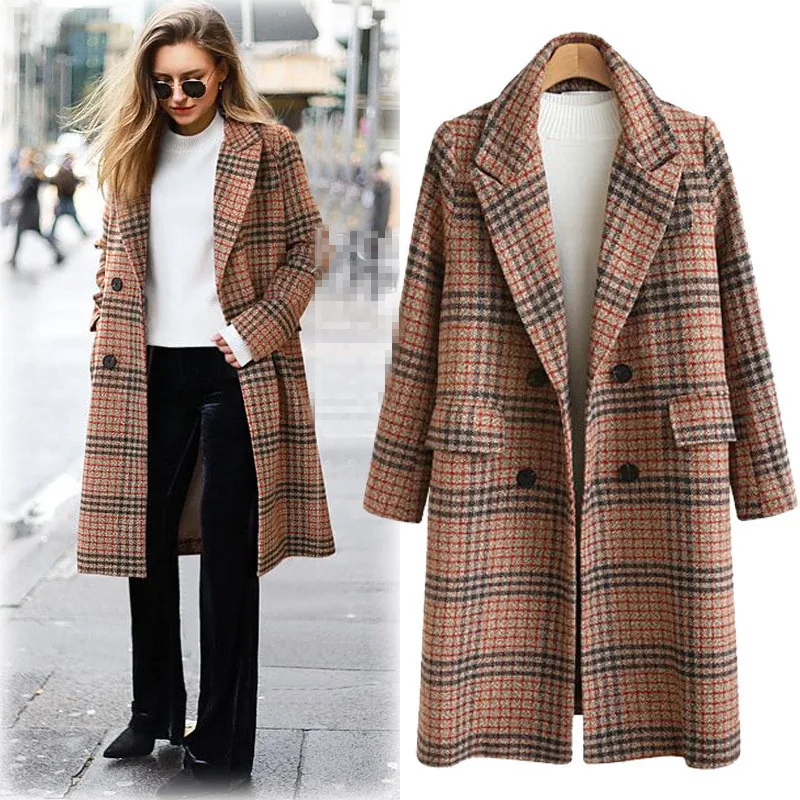 Winter Office Lady Overcoat Women Vintage Plaid Woolen Loose Coat Female Double Breasted Blends Large Overcoat Long Wool Coats
Winter Office Lady Overcoat Women Vintage Plaid Woolen Loose Coat Female Double Breasted Blends Large Overcoat Long Wool Coats