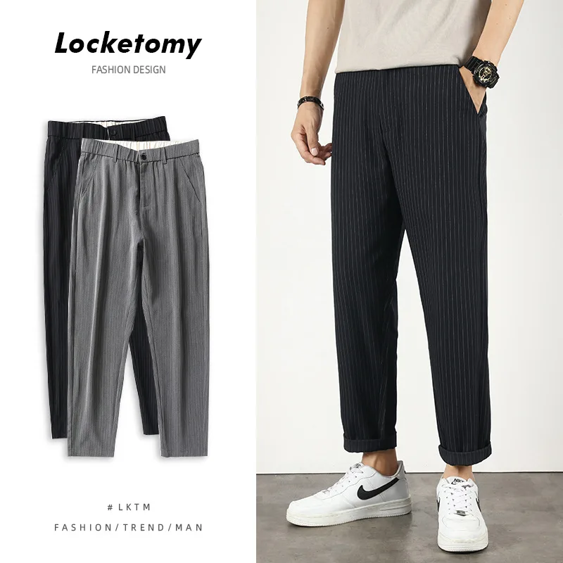 Men's Casual Pants Striped Small Trousers Loose Drape Straight Nine-point Suit Pants Fashionable Streetwear повседневные брюки
Men's Casual Pants Striped Small Trousers Loose Drape Straight Nine-point Suit Pants Fashionable Streetwear повседневные брюки