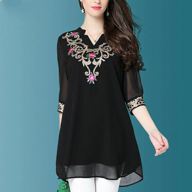 Women's Spring Autumn Style Blouses Shirt Women's V-Neck Half Sleeve Solid Color Embroidery Korean Oversize Loose Tops DD9038
Women's Spring Autumn Style Blouses Shirt Women's V-Neck Half Sleeve Solid Color Embroidery Korean Oversize Loose Tops DD9038