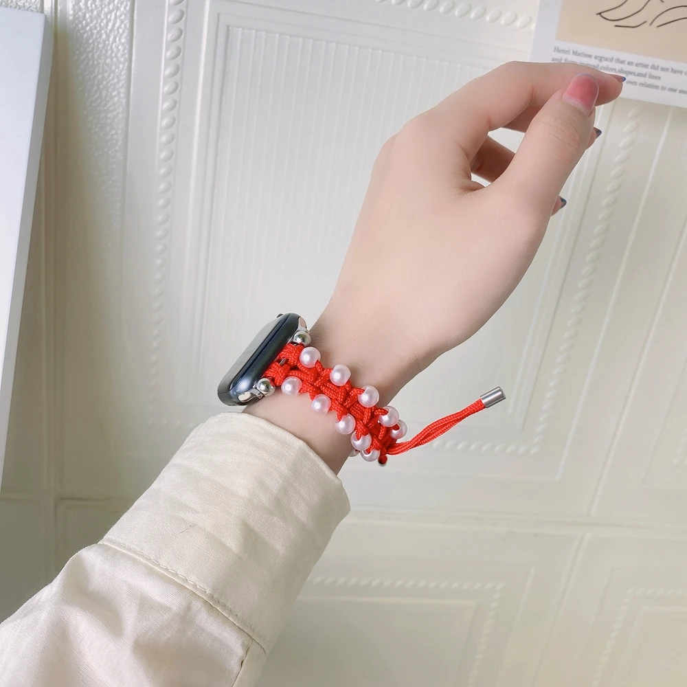 Плетеный нейлоновый ремешок для Apple watch Band SE6 5 4 44 мм 40 браслет с бусинами iWatch Series 3 2