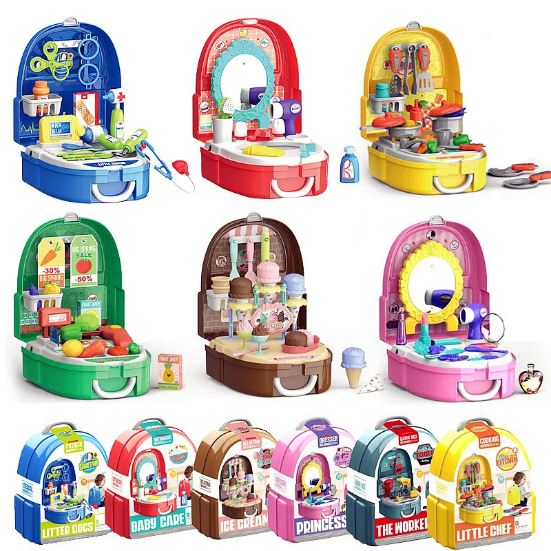 Portable Pretend Play Kids Toys Simulation Kitchen Makeup Doctor Tool Set Playing House Backpack Mini Plastic Storage Box Doll
Portable Pretend Play Kids Toys Simulation Kitchen Makeup Doctor Tool Set Playing House Backpack Mini Plastic Storage Box Doll