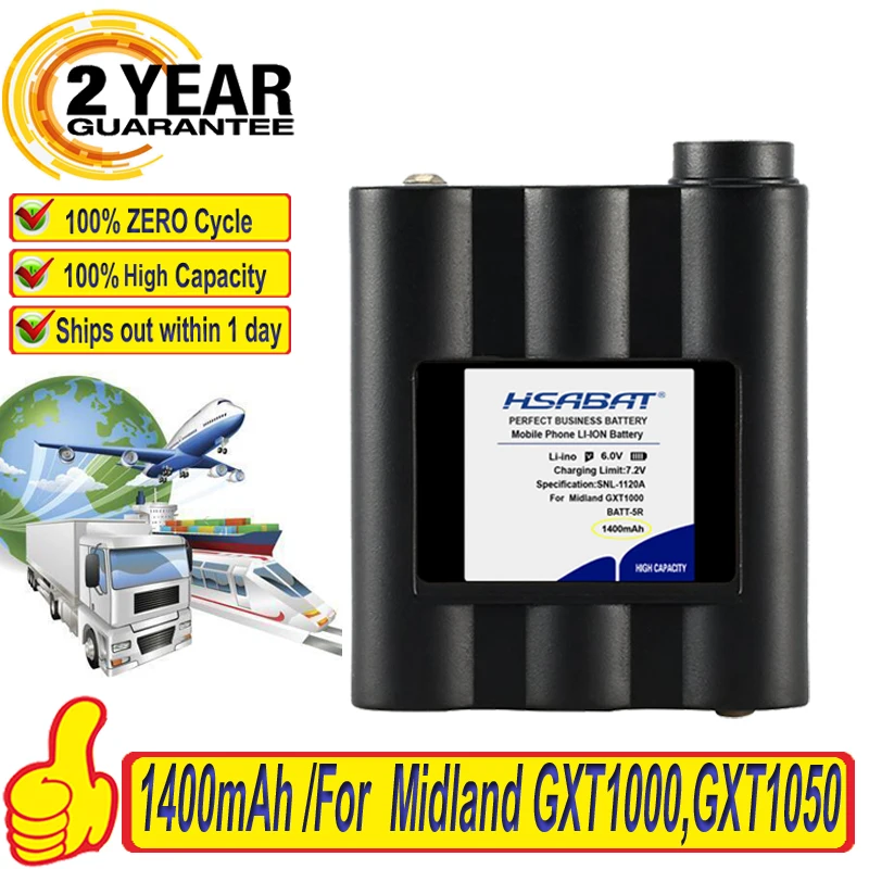 Топ бренд 100% Новинка 1400 мАч BATT5R AVP7 батарея для 1 Midland BATT 5R AVP7GXT рация и другие GXT