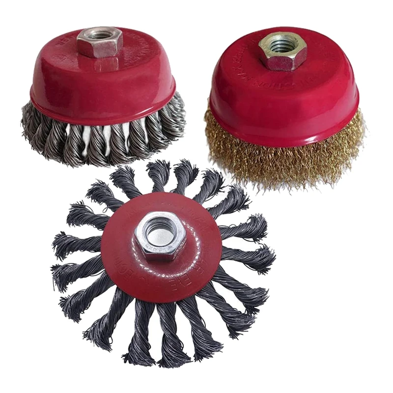 3Pcs Wire Brush for Angle Grinder,100mm Twist Knot Wire Brush+100mm Brassed Crimp Cup+115mm Crimp Bevel Brush,M14 Thread
3Pcs Wire Brush for Angle Grinder,100mm Twist Knot Wire Brush+100mm Brassed Crimp Cup+115mm Crimp Bevel Brush,M14 Thread