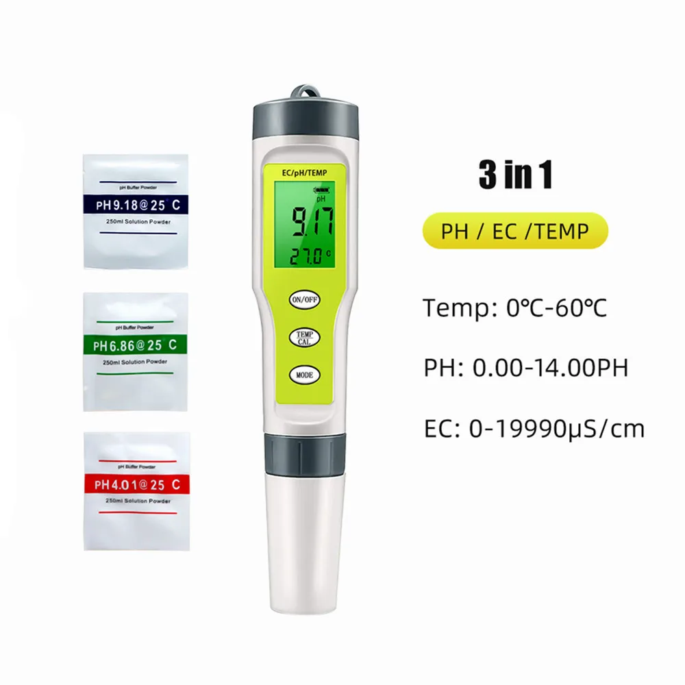 

EZ9902 3 in 1 EC Meter Water Quality Tester PH EC TEMP Meters Replace Probe Purity Measure Tool Acidity Testers For Pool 20%OFF