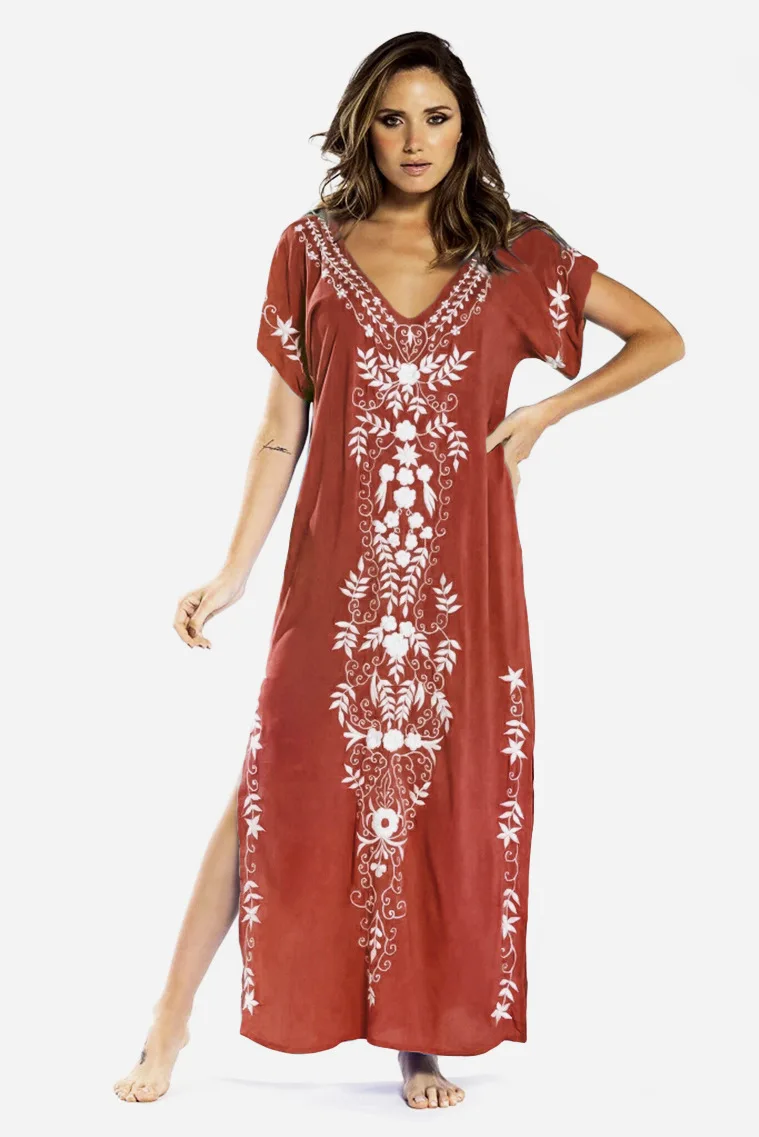 2021 Printed Short Sleeve Deep V-neck Summer Beach women Dress Cotton Beach Dress
2021 Printed Short Sleeve Deep V-neck Summer Beach women Dress Cotton Beach Dress