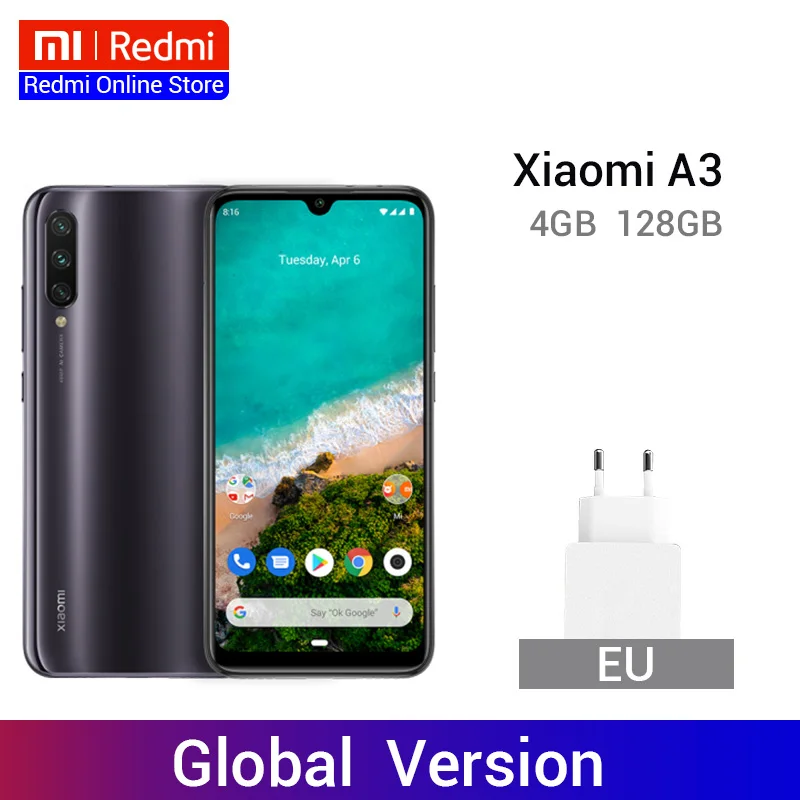 Глобальная версия Xiaomi mi A3 4 Гб 128 Смартфон Snapdragon 665 48MP Тройная камера s 32MP