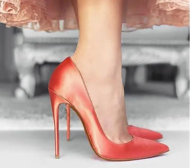 

Блестящие шелковые атласные туфли с острым носком на шпильке 12 см, туфли-лодочки на высоком каблуке, женские привлекательные свадебные туфл...