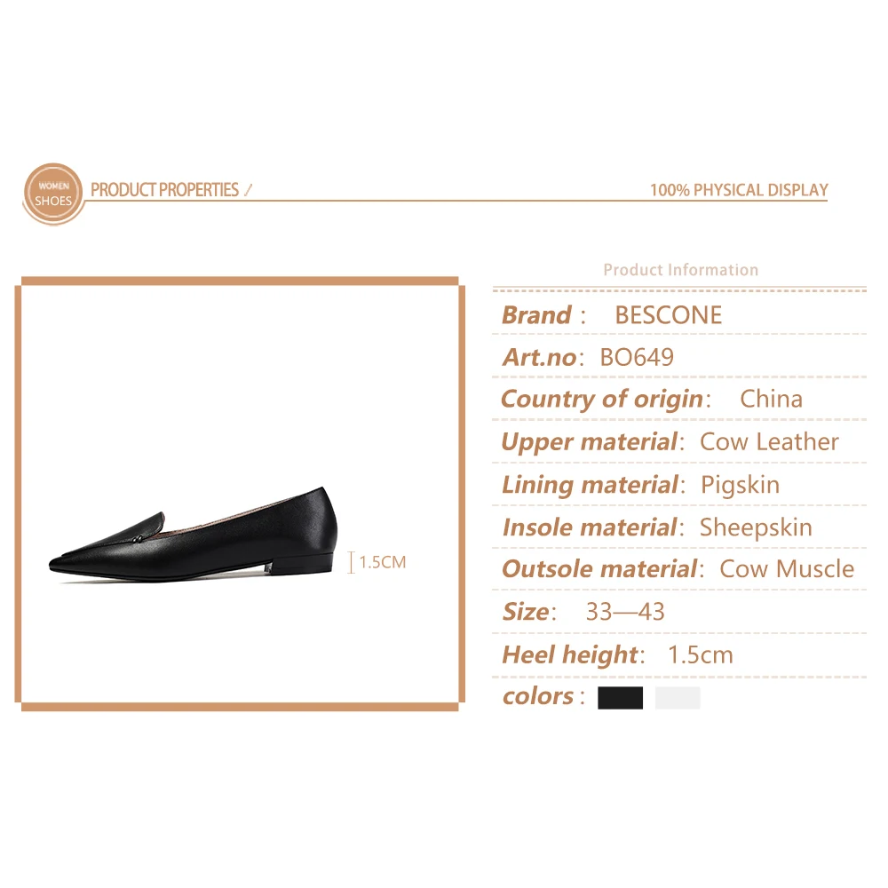 BESCONE Women's Shoes Leisure Concise New Leather Handmade Ladies Flats Pointed Toe Casual Classics Fashion Flats Women BO649
BESCONE Women's Shoes Leisure Concise New Leather Handmade Ladies Flats Pointed Toe Casual Classics Fashion Flats Women BO649