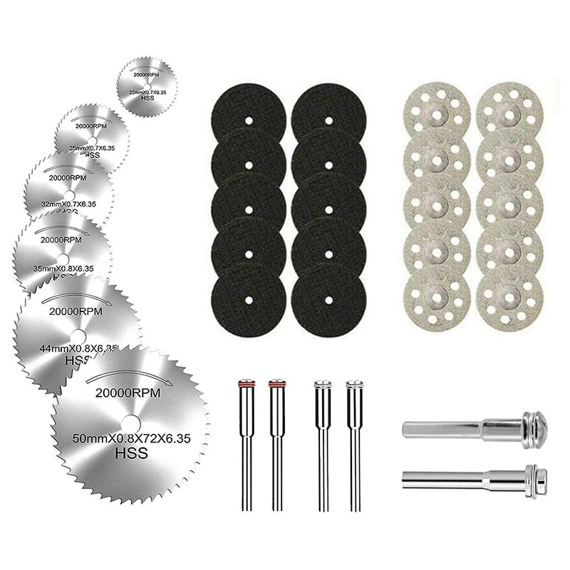 32Pcs Saw Blade Set HSS Mini Circular Saw Blade for Dremel Rotary Tools Resin Cut-Off Wheels Diamond Cutting Discs
32Pcs Saw Blade Set HSS Mini Circular Saw Blade for Dremel Rotary Tools Resin Cut-Off Wheels Diamond Cutting Discs