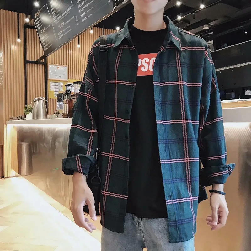 Plaid Casual Shirt Men Spring Summer Fashion Turndown Collar Long-sleeve Shirts Korean Fashion Loose Male Casual Oversized Coat
Plaid Casual Shirt Men Spring Summer Fashion Turndown Collar Long-sleeve Shirts Korean Fashion Loose Male Casual Oversized Coat