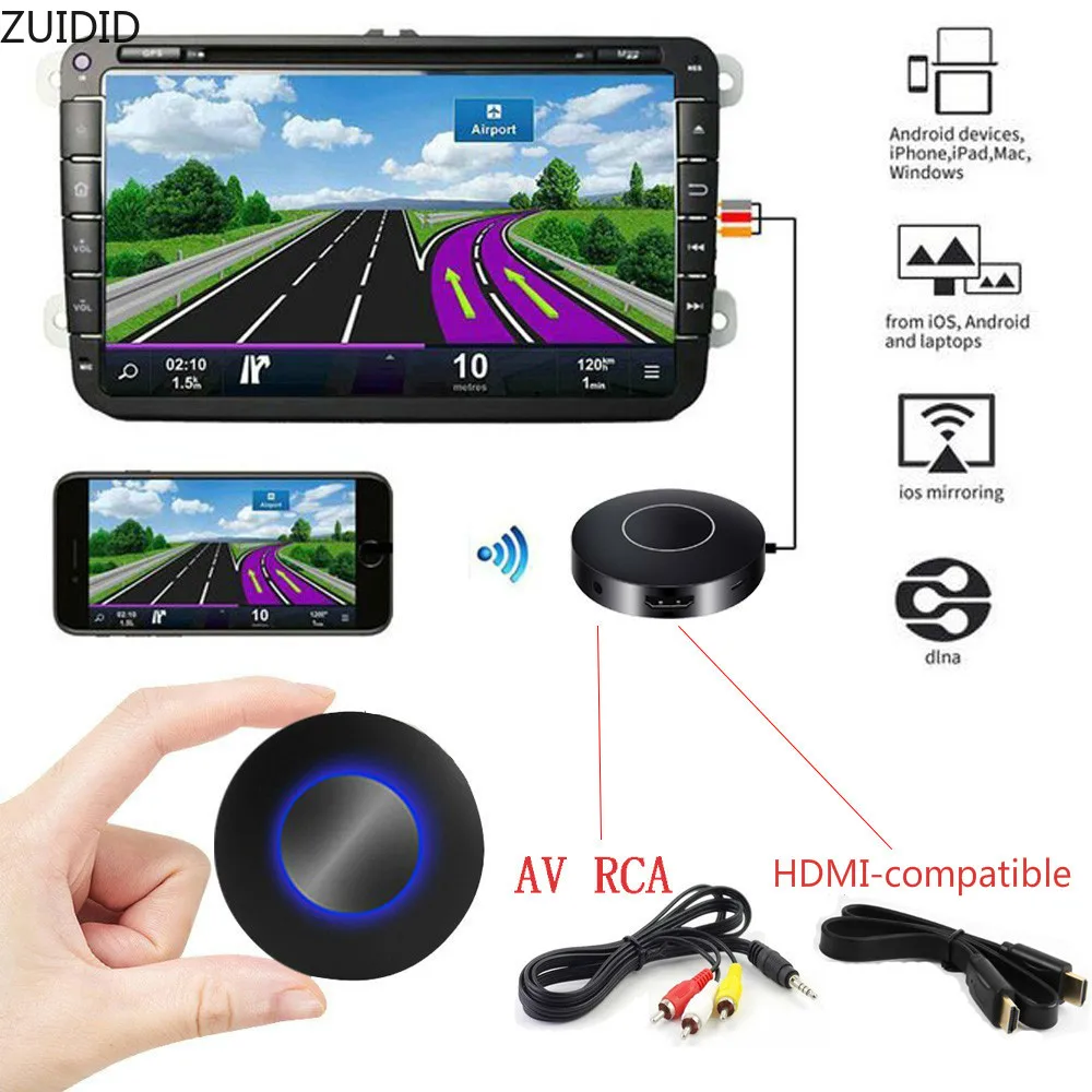

for Car Airplay Miracast Mirascreen Wifi Wireless Display Dongle AV RCA HDMI-compatible Streamer Mirror Same Screen Stream Cast