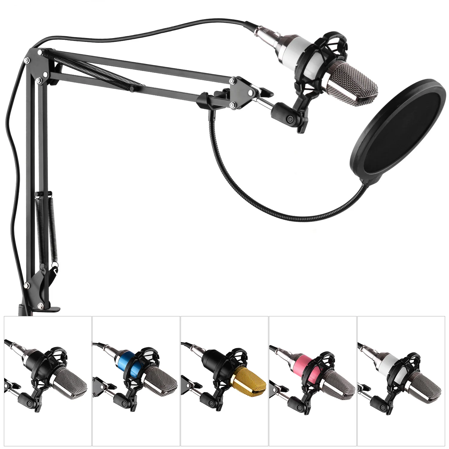 

Studio Recording Condenser Microphone Kit with Mic Windscreen+Shock Mount+Adjustable Suspension Scissor Arm Stand+Mounting Clamp