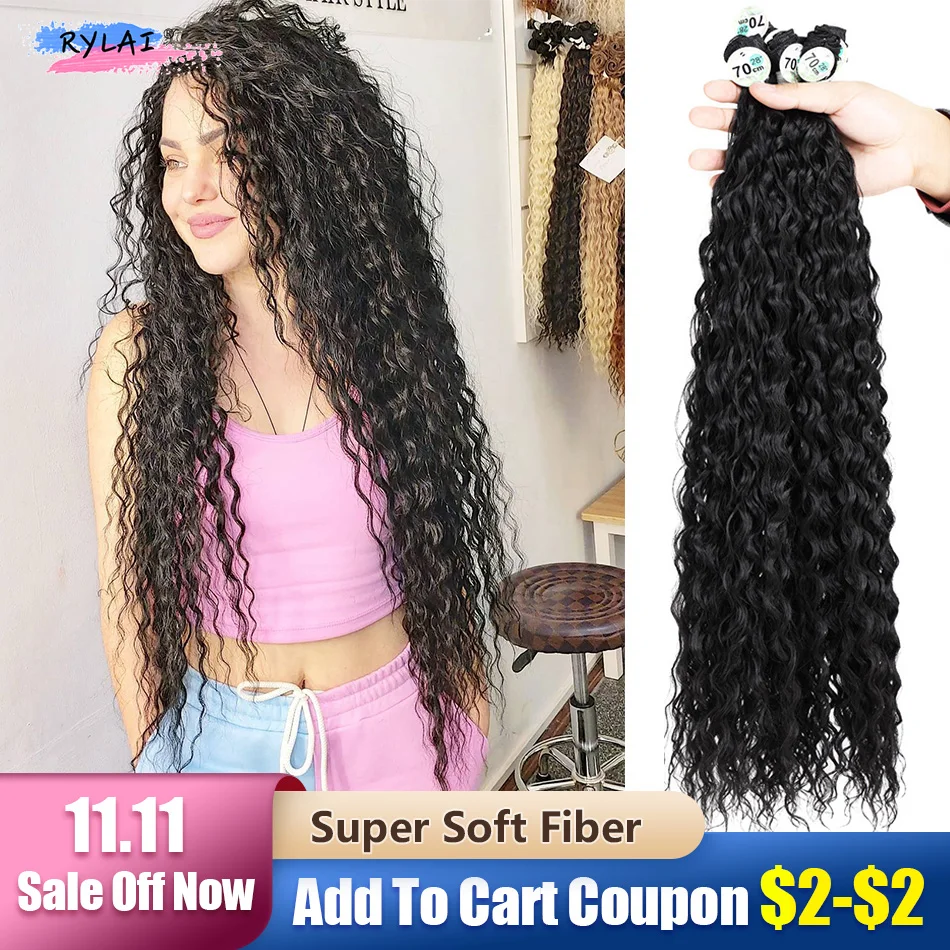 

Afro Curls Kinky Curly Hair Bundles Synthetic Water Wave Weaving For Braid Extensions Black Brown 100g/3pcs Ins Trends Anjo Plus
