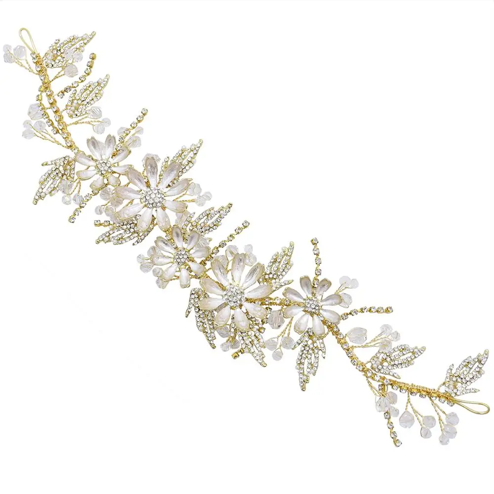 Bridal Gold Wired Rhinestone Pearl Beads Headpiece Golden Leaf Flower Headbands For Women Wedding Beautiful Hair Accessories
Bridal Gold Wired Rhinestone Pearl Beads Headpiece Golden Leaf Flower Headbands For Women Wedding Beautiful Hair Accessories