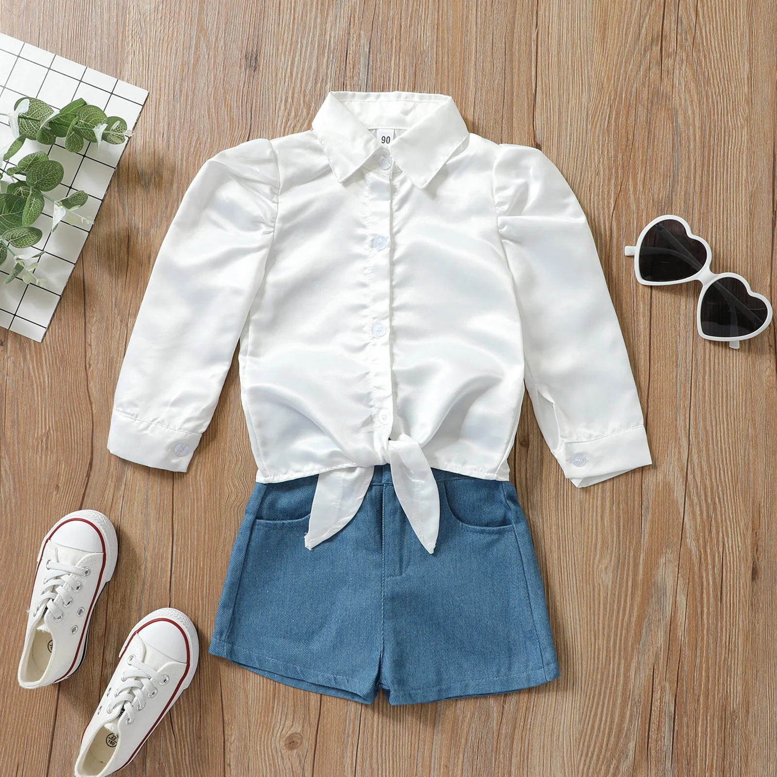 2 Pcs Infant Casual Outfits, Baby Girls Tie-up Button-down Solid Color Long Sleeve Lapel Shirt + Denim Shorts
2 Pcs Infant Casual Outfits, Baby Girls Tie-up Button-down Solid Color Long Sleeve Lapel Shirt + Denim Shorts