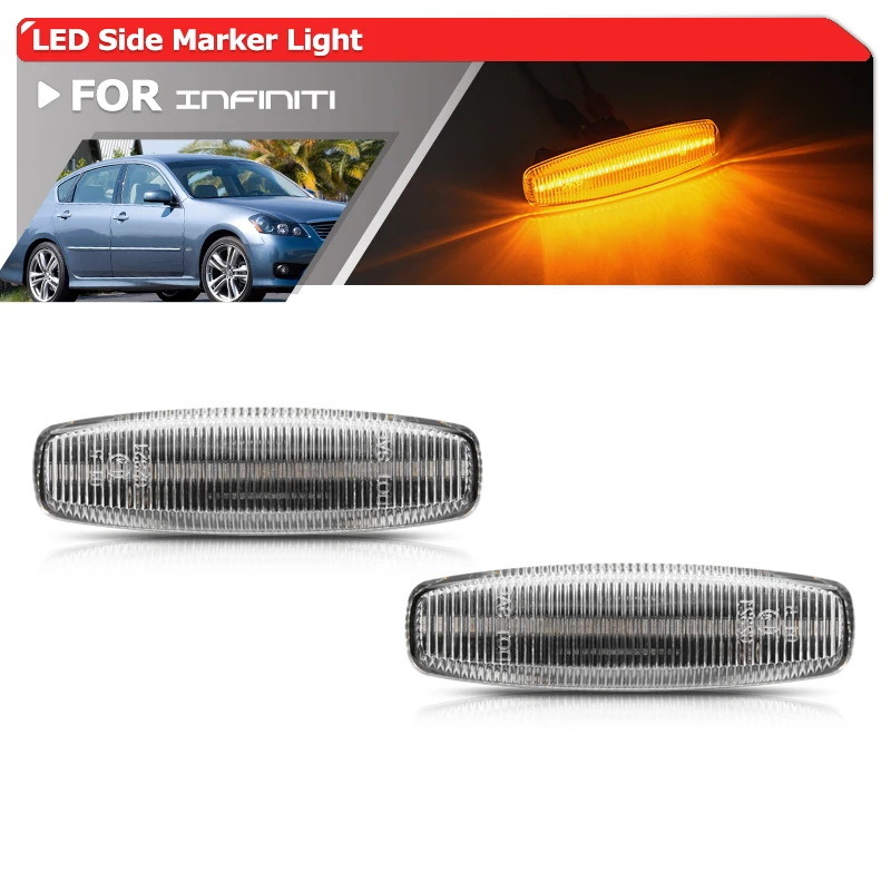 For Infiniti Y50 M35/M45 L50 JX35/QX60 V36 G25/G35/G37/Q40/Q60 J50 S51 Y51 EX FX M Front Amber Led Side Marker Light Turn Signal
For Infiniti Y50 M35/M45 L50 JX35/QX60 V36 G25/G35/G37/Q40/Q60 J50 S51 Y51 EX FX M Front Amber Led Side Marker Light Turn Signal