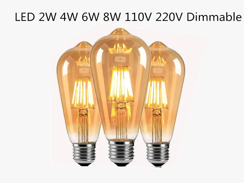 

6PCS LED Edison Filament Light Bulbs Golden ST64 Dimmable E27 B22 110V 220V 2W 4W 6W 8W 12W 16W 2700K 360 Degree Energy Lamps