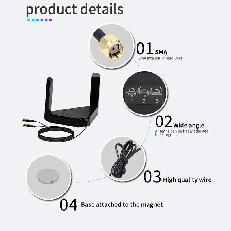Wireless Dual Band External Antenna for Desktop Laptop 120CM Antennas for AX200 9260NGW Card PCIe Wifi Adapter 
Wireless Dual Band External Antenna for Desktop Laptop 120CM Antennas for AX200 9260NGW Card PCIe Wifi Adapter