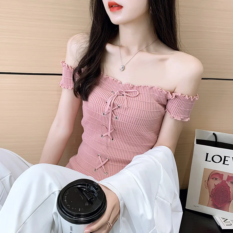 Off Shoulder Ruffled Top T Shirt Women's Off Shoulder Sweet Short Sleeved Slim 2021 Chic Style Fashion Daily Temperament Wild
Off Shoulder Ruffled Top T Shirt Women's Off Shoulder Sweet Short Sleeved Slim 2021 Chic Style Fashion Daily Temperament Wild