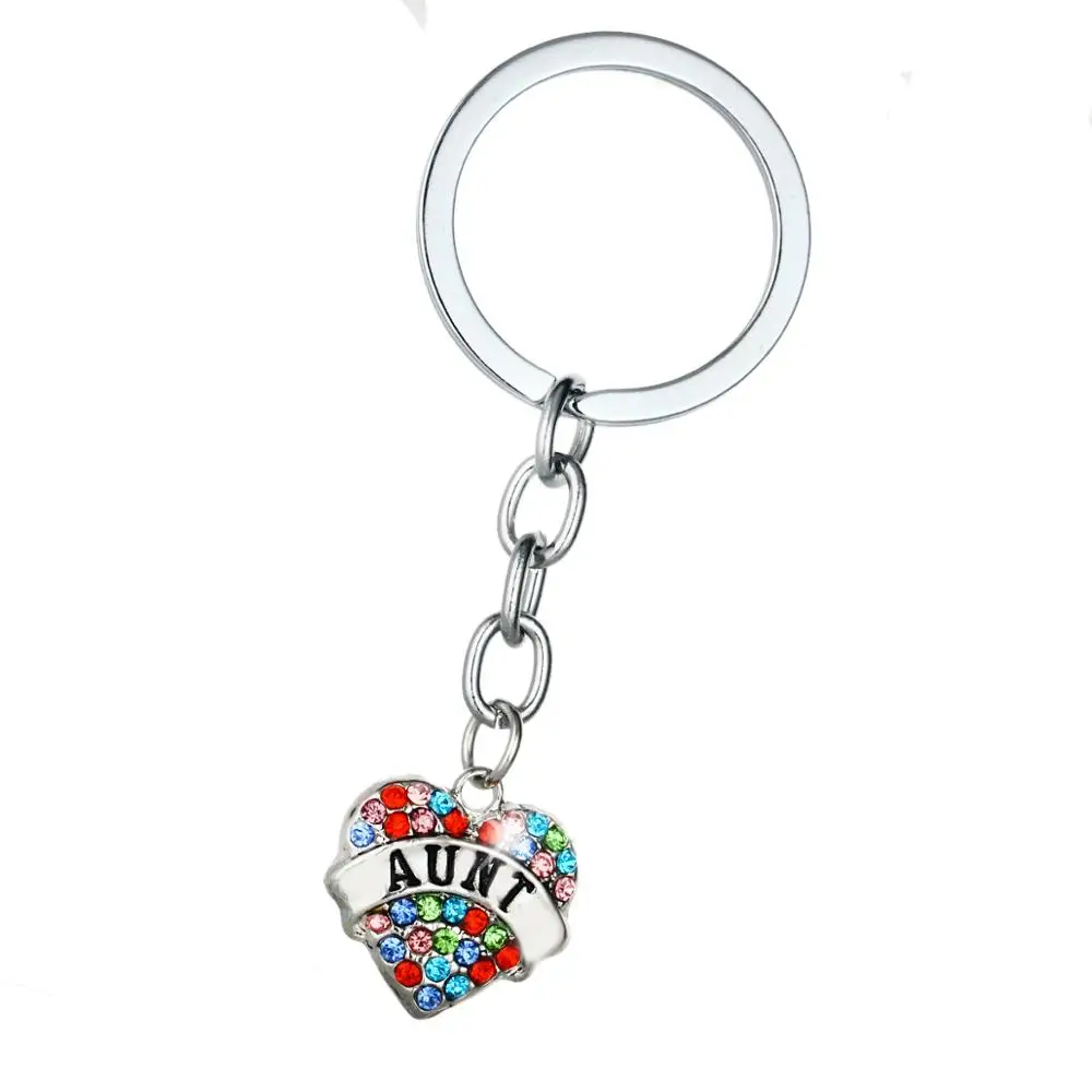 

12PC Aunt Charm Keyrings Colorful Crystal Rhinestone Heart Pendant Keychains Family Women Girls Gifts Car Wallet Bags Key Rings