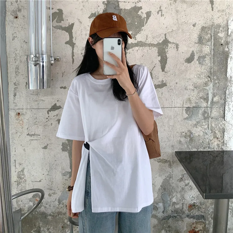 YTX1081 Korean version loose mid-length irregular round neck embroidery side slit short-sleeved T-shirt
YTX1081 Korean version loose mid-length irregular round neck embroidery side slit short-sleeved T-shirt