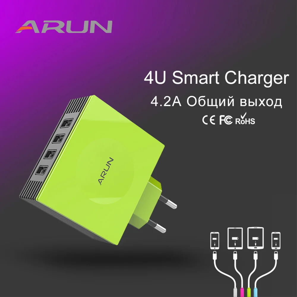 Настенное зарядное устройство ARUN с 4 USB-портами 20 Вт европейской вилкой для iPhone 11
