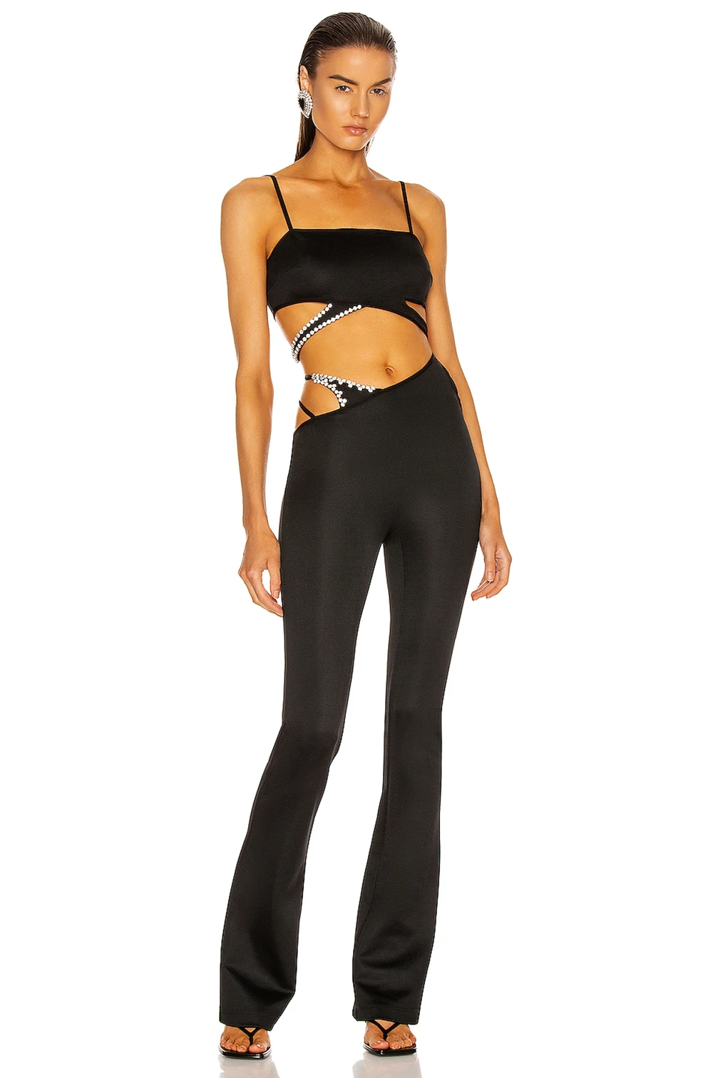High Quality Black Sexy Square Collar Sleeveless Skinny Patchwork Diamond Tank Tops High Waist Flare Pants Two Bandage Set
High Quality Black Sexy Square Collar Sleeveless Skinny Patchwork Diamond Tank Tops High Waist Flare Pants Two Bandage Set