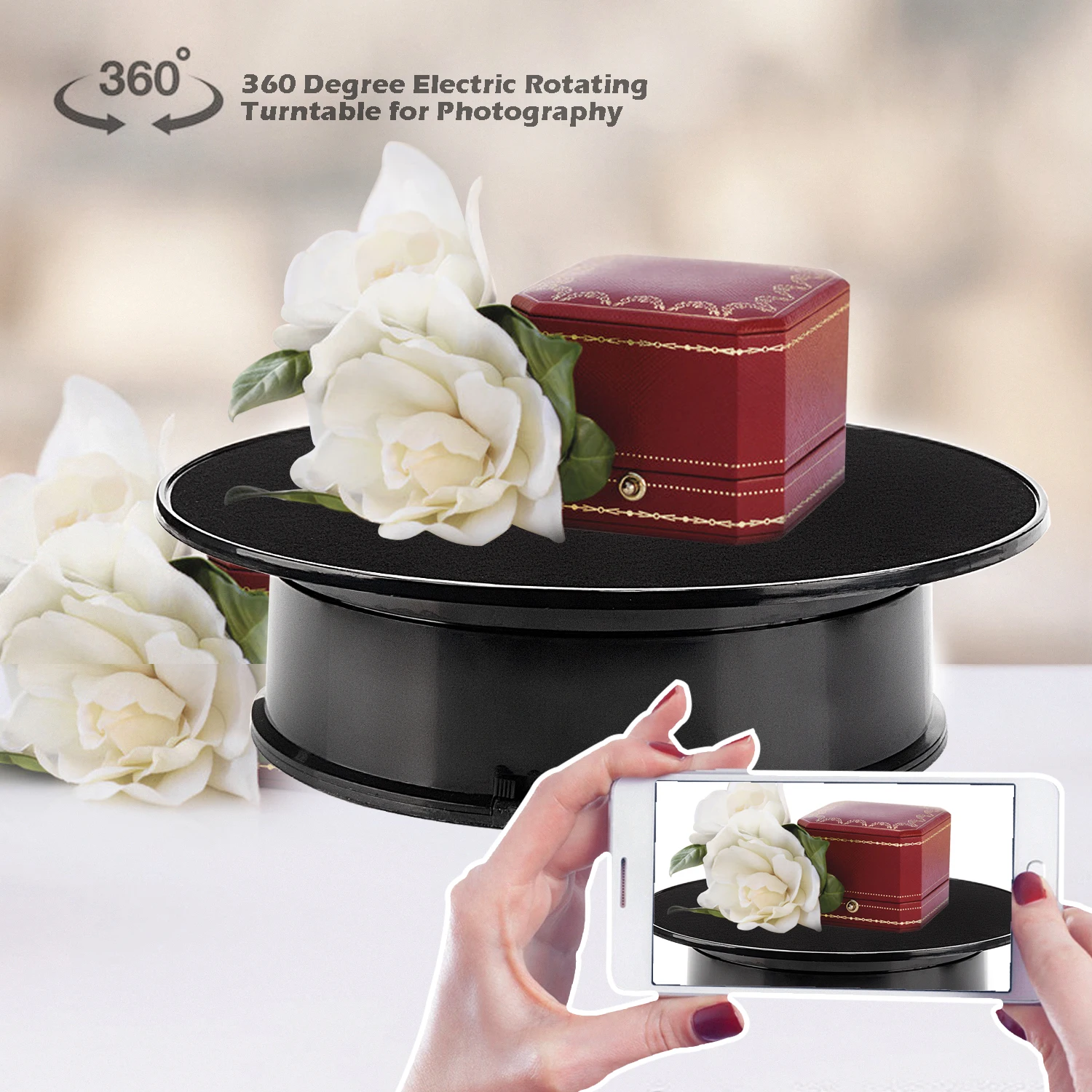 360 Degree Electric Rotating Turntable Black Velvet Top Stand Jewelry Display Stand for Photography Shooting Props Load 1KG
360 Degree Electric Rotating Turntable Black Velvet Top Stand Jewelry Display Stand for Photography Shooting Props Load 1KG