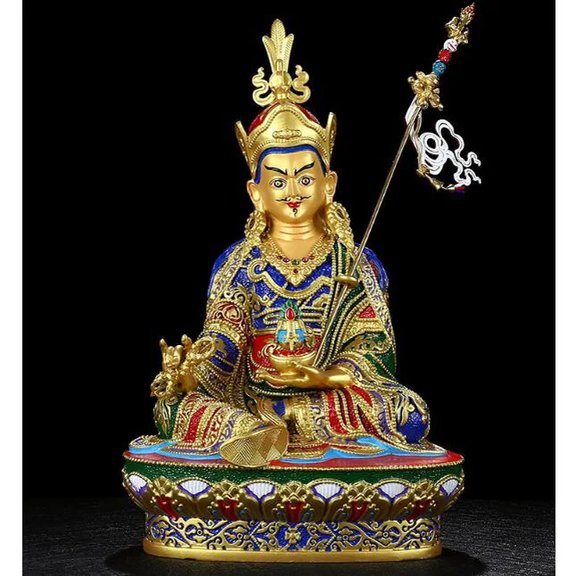 

2020 HIGH GRADE COLOR PAINTING GILDING BUDDHA STATUE TALISMAN FAMILY PROTECTION BUDDHISM PADMAKARA GURU RINPOCHE BUDDHA STATUE