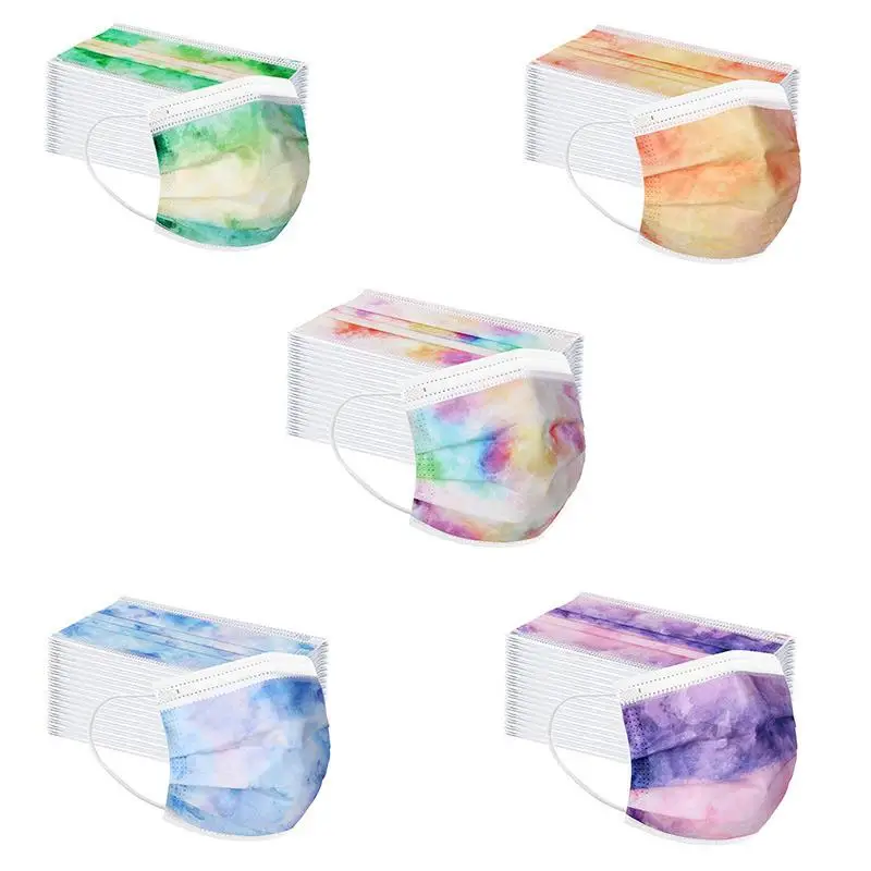 

50/100/200pcs Color Tie-dye Mask for Adult Disposable 3-layer Ear Loop masks Breathable Dust-proof Filter Facemask Mascarillas