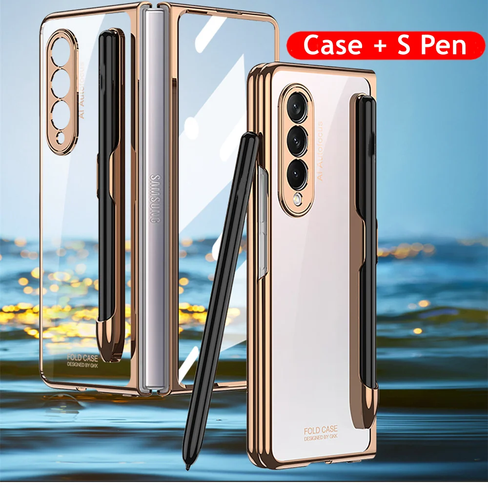 S Pen Included For Samsung Galaxy Z Fold 3 5G Phone Case Plating Frame Transparent Hard Back Cover With Screen Glass Film
S Pen Included For Samsung Galaxy Z Fold 3 5G Phone Case Plating Frame Transparent Hard Back Cover With Screen Glass Film