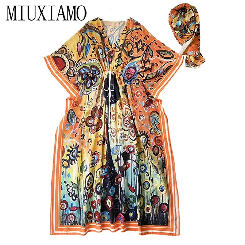 MIUXIMAO 2021 Bohemian Plus Size Dress V-neck Sleeve Maxi Dress Women Silk Floor Length Colourful Flower Kaftan Dress Belt
MIUXIMAO 2021 Bohemian Plus Size Dress V-neck Sleeve Maxi Dress Women Silk Floor Length Colourful Flower Kaftan Dress Belt