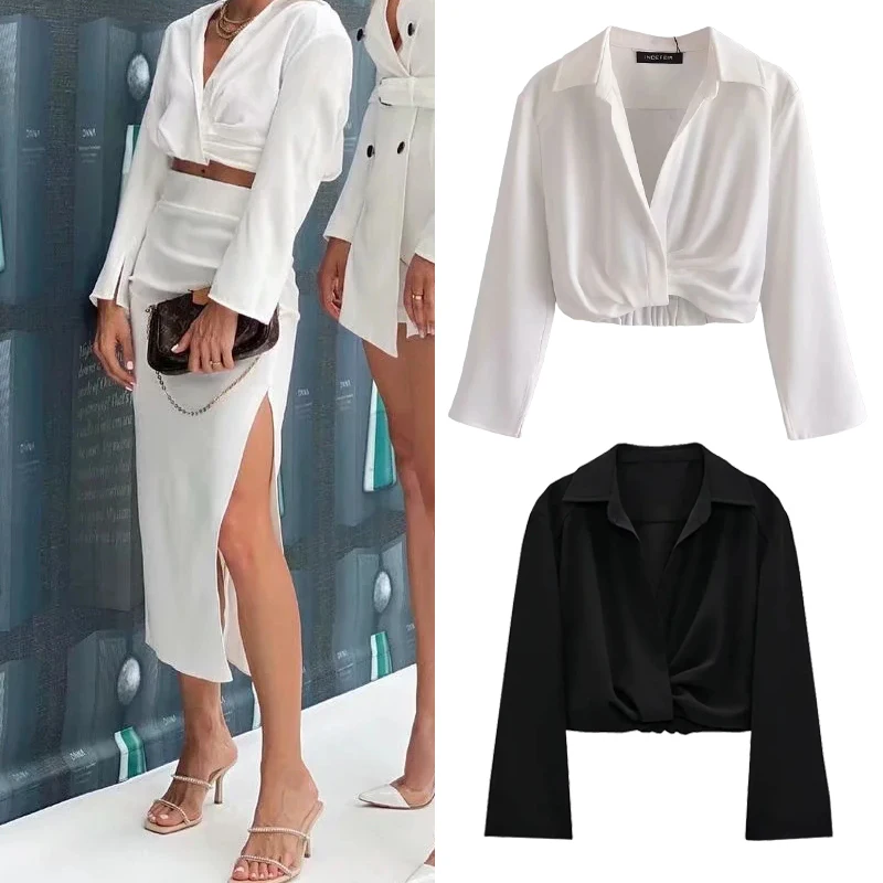 PPYQYKX Za 2021 Женская мода плиссированный дизайн ретро с длинным рукавом сексуальный V-образный вырез женская черная белая короткая рубашка для ...
PPYQYKX Za 2021 Женская мода плиссированный дизайн ретро с длинным рукавом сексуальный V-образный вырез женская черная белая короткая рубашка для ...