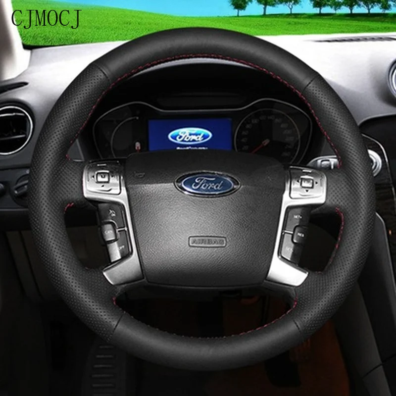 

For Ford Everest Explorer Mondeo Raptor F150 DIY Hand-stitched Leather Suede Steering Wheel Cover Interior Car Accessories