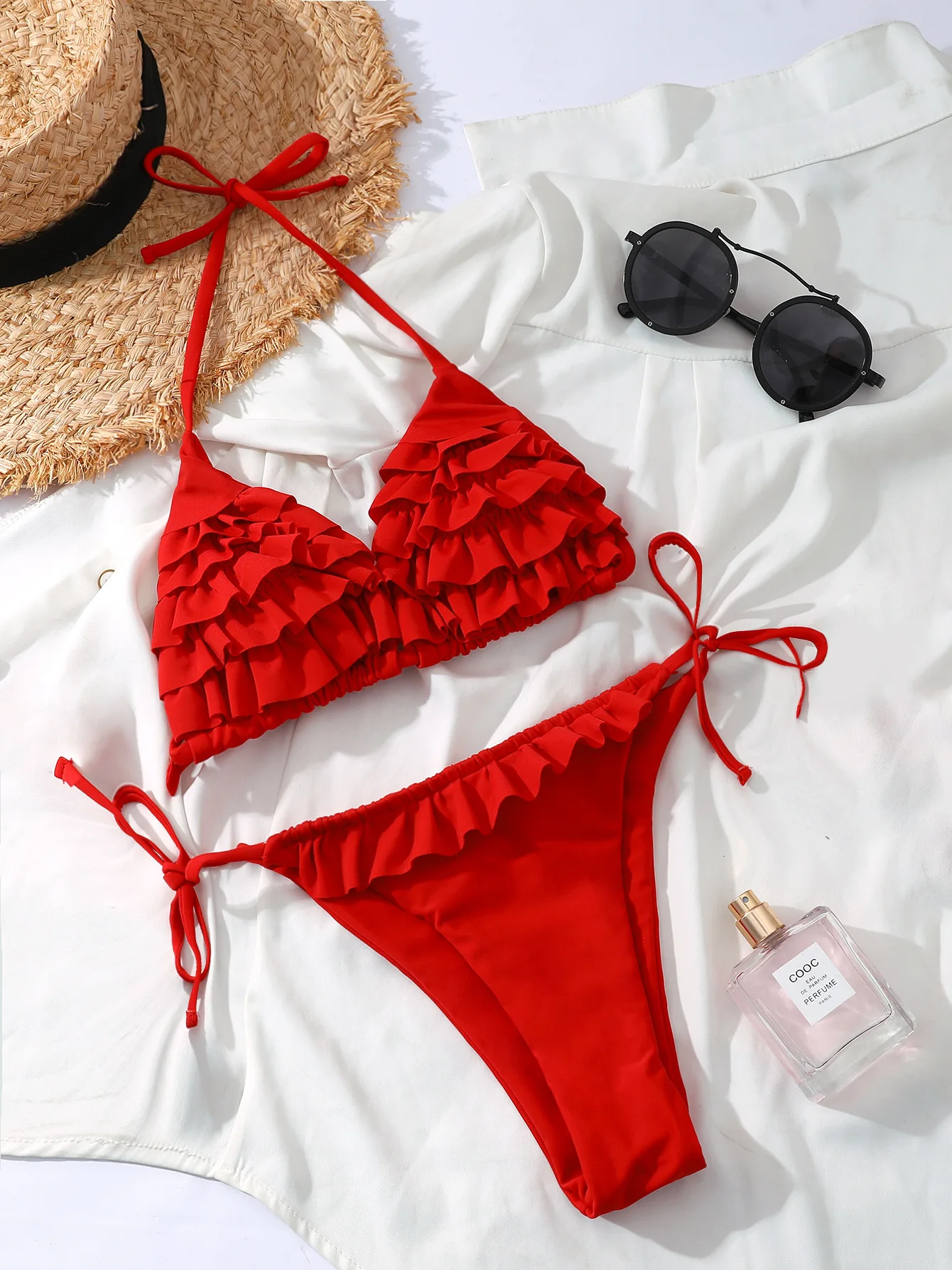 Ruffled Bikini Brazilian Sexy Biquini Pleated Swimwear Halter Red Swimsuit Women 2 Pieces Beachwear V-neck Bathing Suits Woman
Ruffled Bikini Brazilian Sexy Biquini Pleated Swimwear Halter Red Swimsuit Women 2 Pieces Beachwear V-neck Bathing Suits Woman