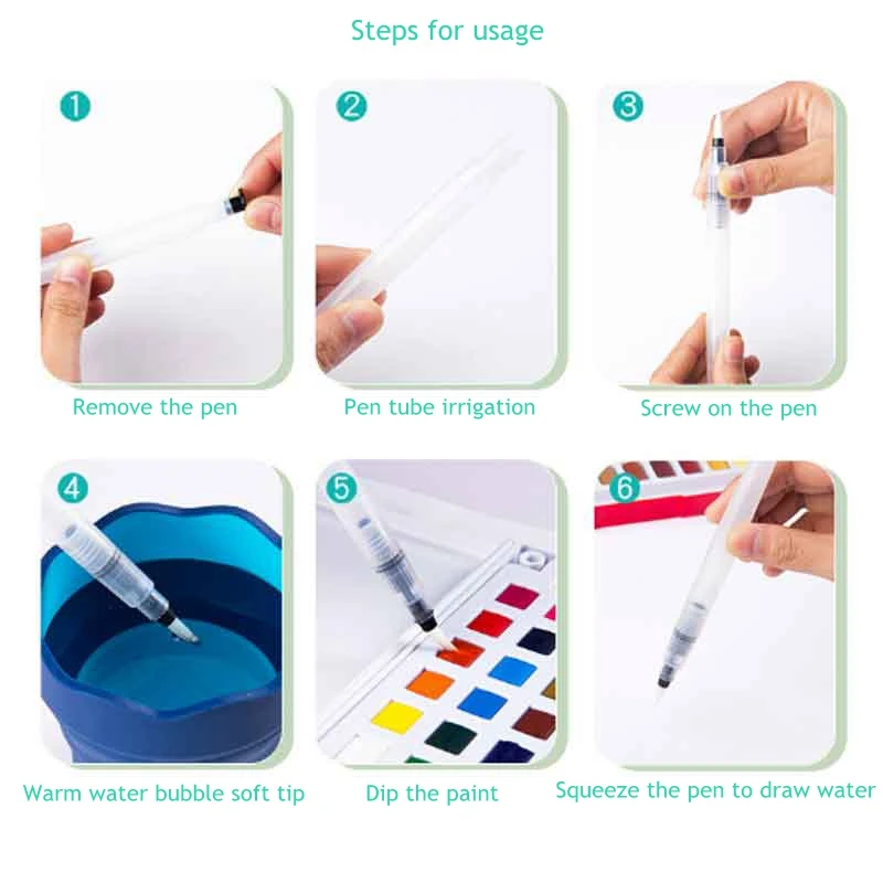6 Pcs/set Refillable Paint Brush Water Color Brush Soft Watercolor Brush Ink Pen for Painting Calligraphy Drawing Art Supplies
6 Pcs/set Refillable Paint Brush Water Color Brush Soft Watercolor Brush Ink Pen for Painting Calligraphy Drawing Art Supplies