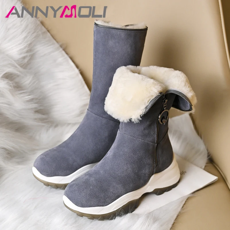 ANNYMOLI Real Wool Fur Mid Calf Boots Women Genuine Leather Snow Boots Flat Platform Shoes Zip Ladies Boots Warm Winter Black 40
ANNYMOLI Real Wool Fur Mid Calf Boots Women Genuine Leather Snow Boots Flat Platform Shoes Zip Ladies Boots Warm Winter Black 40