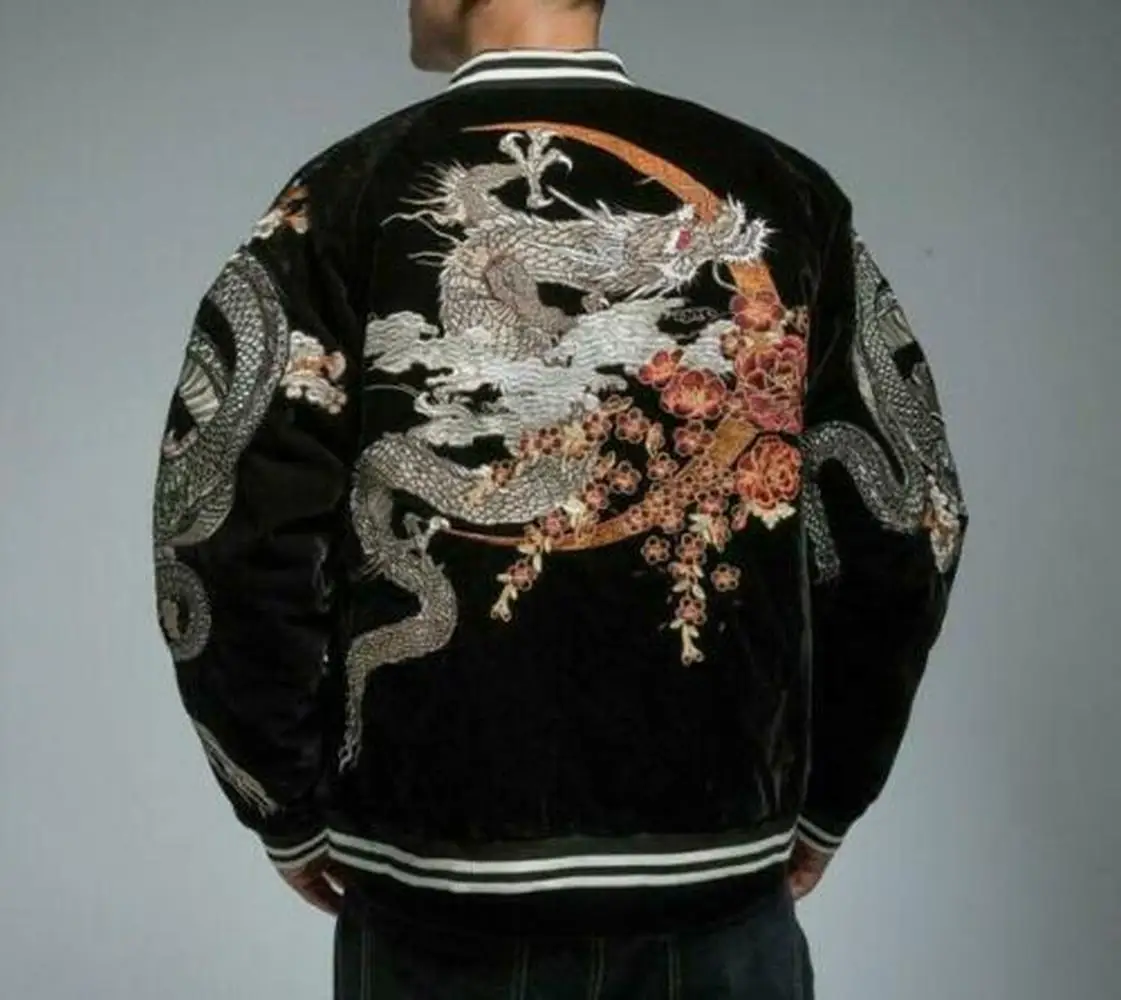Mens Souvenir Jacket Sukajan Japanese Chinese Embroidered Dragon Yokosuka Baseball Outwear Warm Winter Thick Slim Fit New 2022
Mens Souvenir Jacket Sukajan Japanese Chinese Embroidered Dragon Yokosuka Baseball Outwear Warm Winter Thick Slim Fit New 2022