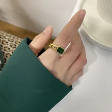 Titanium With 18 K Gold Green Black Crystal Rings Stainless Steel Jewlery Designer T Show Club Cocktail Party Rare Japan Korean