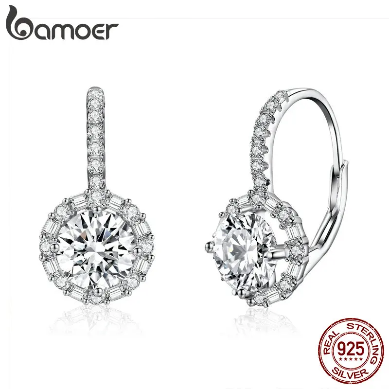 BAMOER Authentic 925 Sterling Silver Dazzling Cubic Zircon Round Zircon Drop Earrings for Women Wedding Silver Jewelry SCE508
BAMOER Authentic 925 Sterling Silver Dazzling Cubic Zircon Round Zircon Drop Earrings for Women Wedding Silver Jewelry SCE508