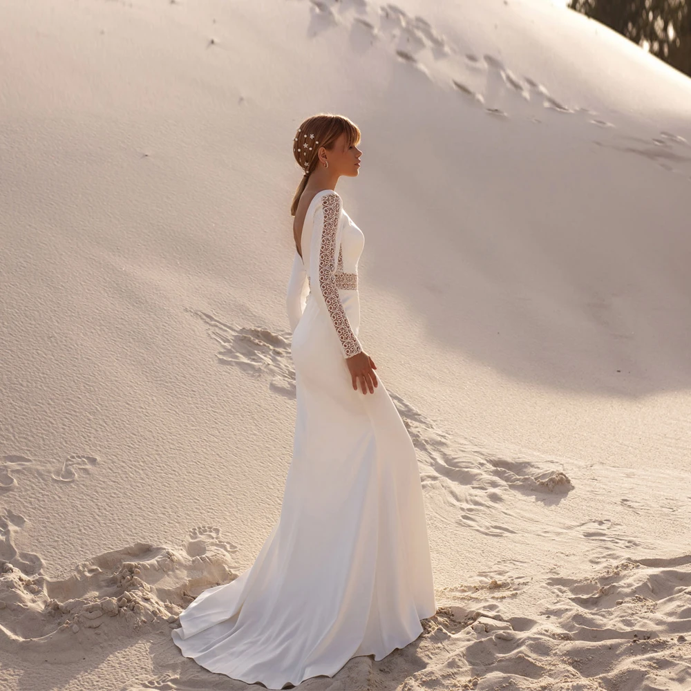 Женское кружевное платье-трапеция GY, белое свадебное платье с длинным рукавом и открытой спиной, кружевное плиссированное платье на заказ 
Женское кружевное платье-трапеция GY, белое свадебное платье с длинным рукавом и открытой спиной, кружевное плиссированное платье на заказ