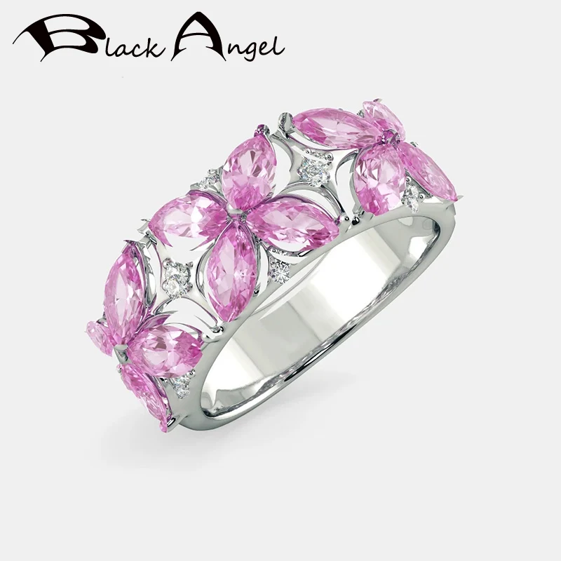 BLACK ANGEL New 925 Sterling Silver Romantic Luxury Pink Zircon CZ Jasmine Flower Resizable Ring For Women Wedding Jewelry Gift
BLACK ANGEL New 925 Sterling Silver Romantic Luxury Pink Zircon CZ Jasmine Flower Resizable Ring For Women Wedding Jewelry Gift