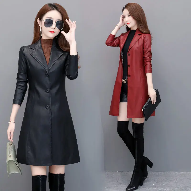 Women 's Mid-Length Leather Jacket 2021 New Slim Korean Style Jacket All -Matching Western Style Leather Wind Coat 
Women 's Mid-Length Leather Jacket 2021 New Slim Korean Style Jacket All -Matching Western Style Leather Wind Coat