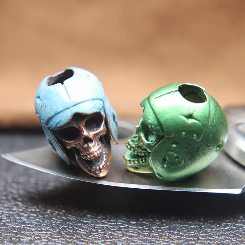 Pilot Helmet Skull Head Pendants Pure Brass Knife Beads DIY Paracord Woven Lanyard Charms Accessories EDC Flashlight Hangings | Спорт и